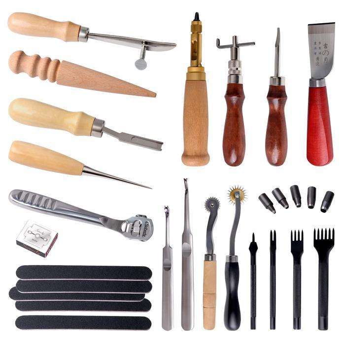 18-Piece Leather Craft Tools Kit - Leather Working Tools for Beginners - DIY Leather Working Essentials