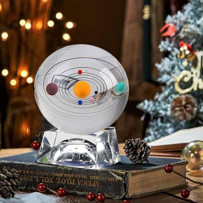 3D Crystal Ball With Solar System Model And LED lamp Base, 3D Crystal Ball Transparent Glowing Milky Way Ornament