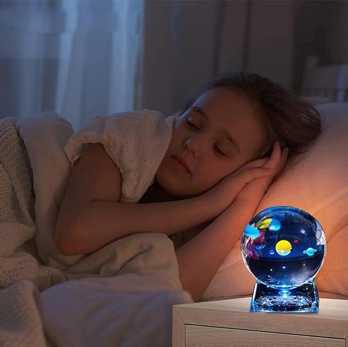 3D Crystal Ball With Solar System Model And LED lamp Base, 3D Crystal Ball Transparent Glowing Milky Way Ornament