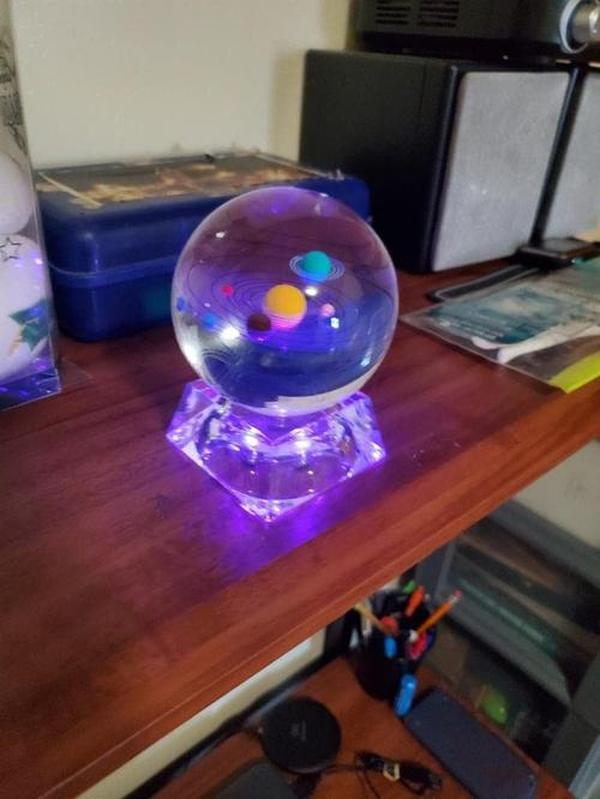 3D Crystal Ball With Solar System Model And LED lamp Base, 3D Crystal Ball Transparent Glowing Milky Way Ornament photo review