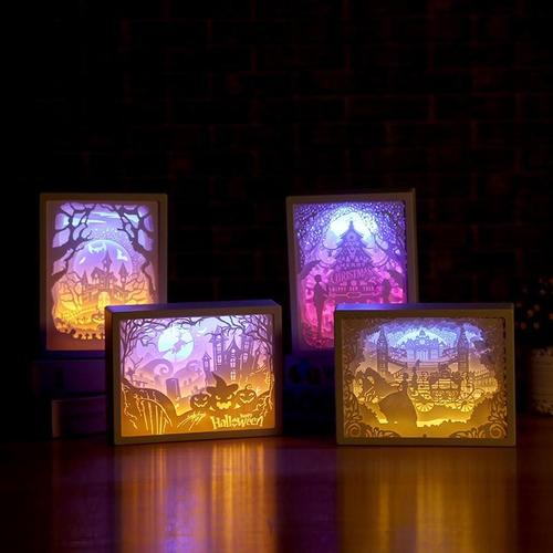 3D Paper Carving Night Light - Papercut Lightbox LED Table Lamp Home Decor