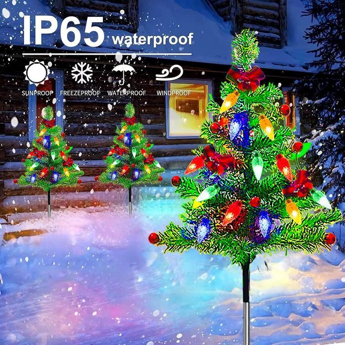 4pcs Solar Christmas Tree Lights Outdoor Decorations, with Multicolor LEDs Solar Christmas C6 Strawberry String Lights