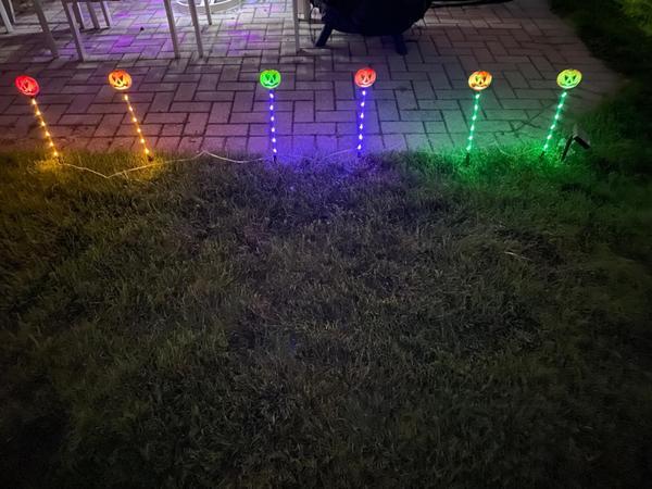 6-Pack Solar Halloween Pumpkin Garden Stake Lights, Solar Halloween Yard Stake Outdoor Waterproof Halloween Lighted Pumpkin Lights photo review