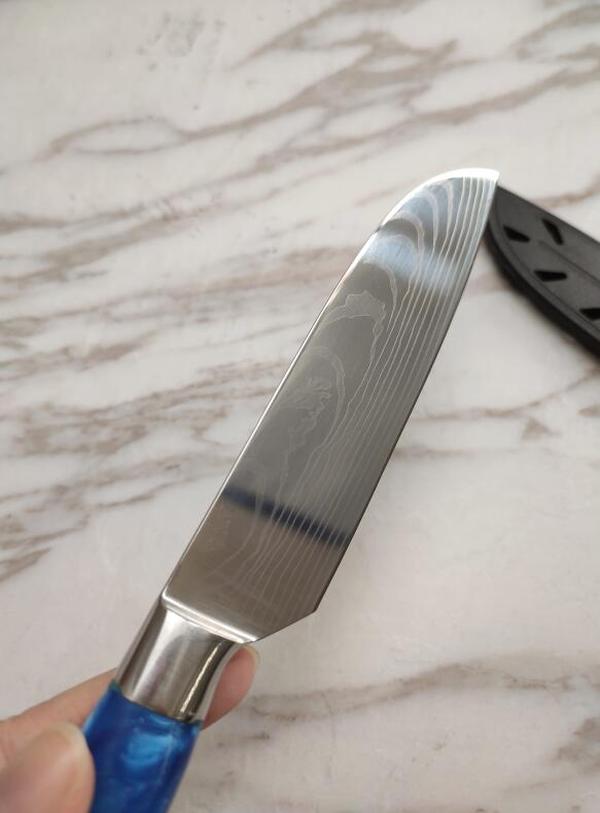 8-inch Japanese Chef Knife with Damascus Pattern and Blue Resin Handle photo review