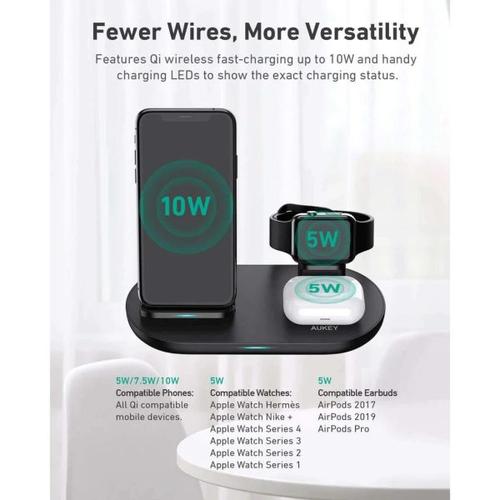 Aukey 3-In-1 Wireless Charger Black