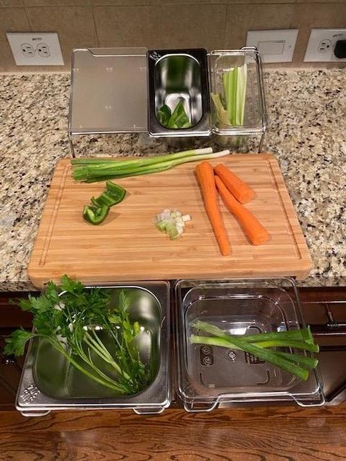 Extensible Bamboo Cutting Board Set with Containers for Kitchen with Juice Groove, Eco-friendly Chopping and Serving Board photo review