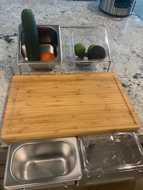 Extensible Bamboo Cutting Board Set with Containers for Kitchen with Juice Groove, Eco-friendly Chopping and Serving Board photo review