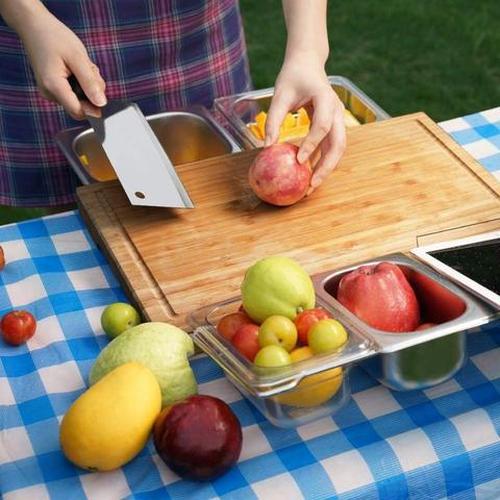 Bamboo Cutting Board With Trays Storage Box Smooth Multifunction Practical