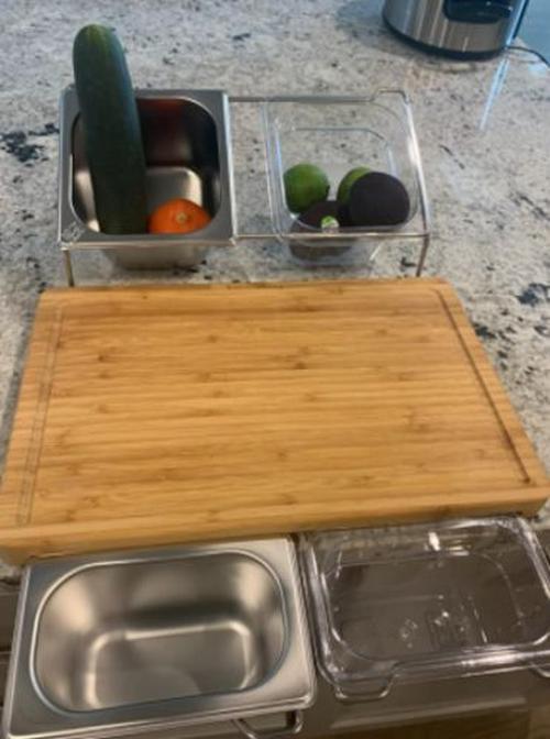 Bamboo Cutting Board With Trays Storage Box Smooth Multifunction Practical photo review