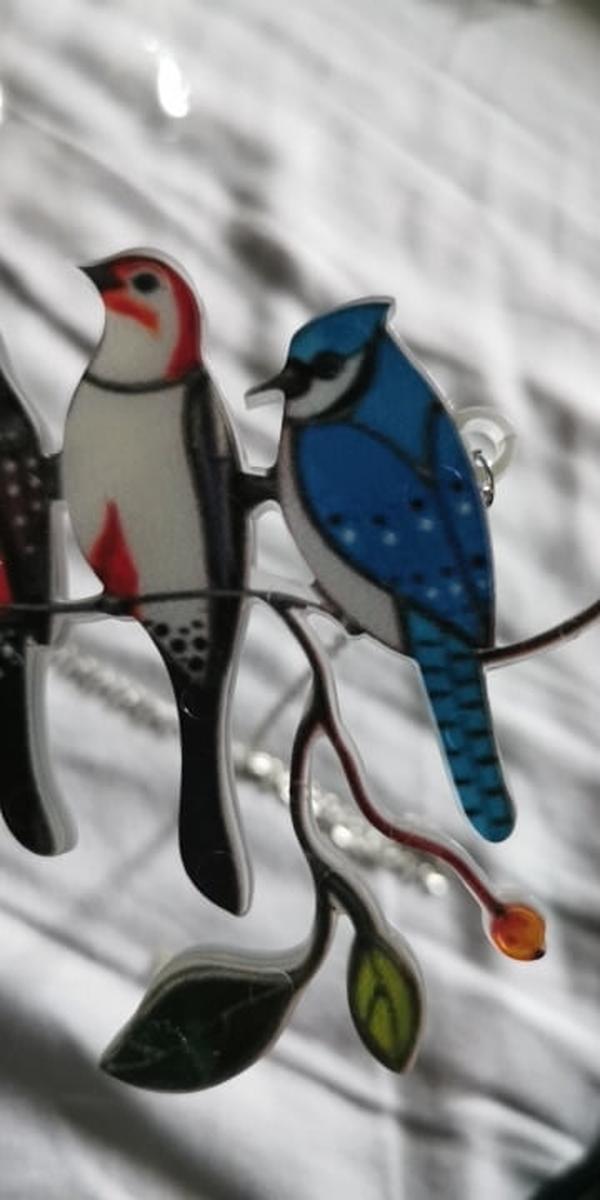 Birds Stained Glass Window Hangings, Independent Station Small Bird Painted Window Decoration photo review