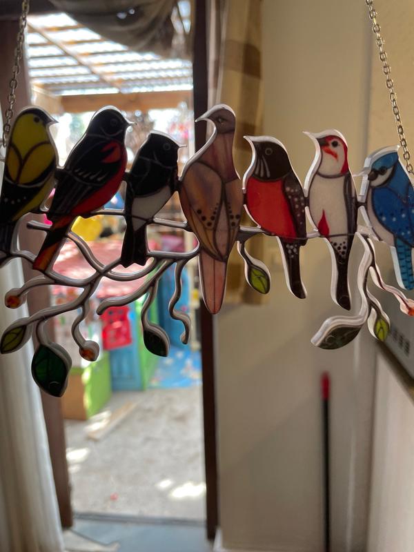 Birds Stained Glass Window Hangings, Independent Station Small Bird Painted Window Decoration photo review