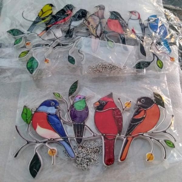 Birds Stained Glass Window Hangings, Independent Station Small Bird Painted Window Decoration photo review