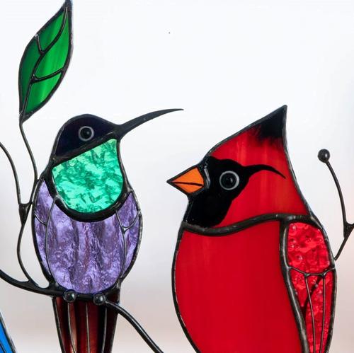 Birds Stained Glass Window Hangings, Independent Station Small Bird Painted Window Decoration