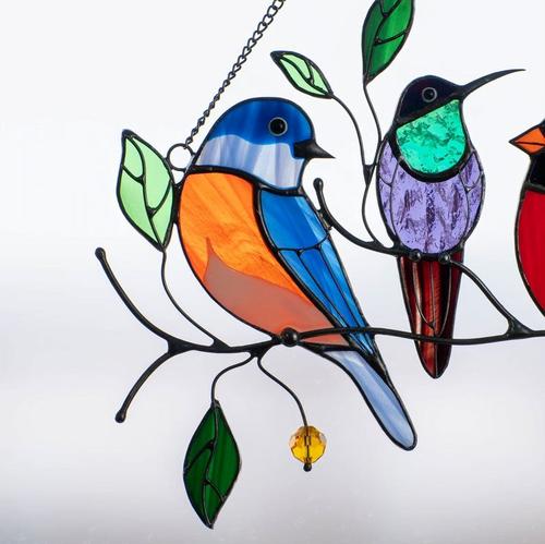 Birds Stained Glass Window Hangings, Independent Station Small Bird Painted Window Decoration