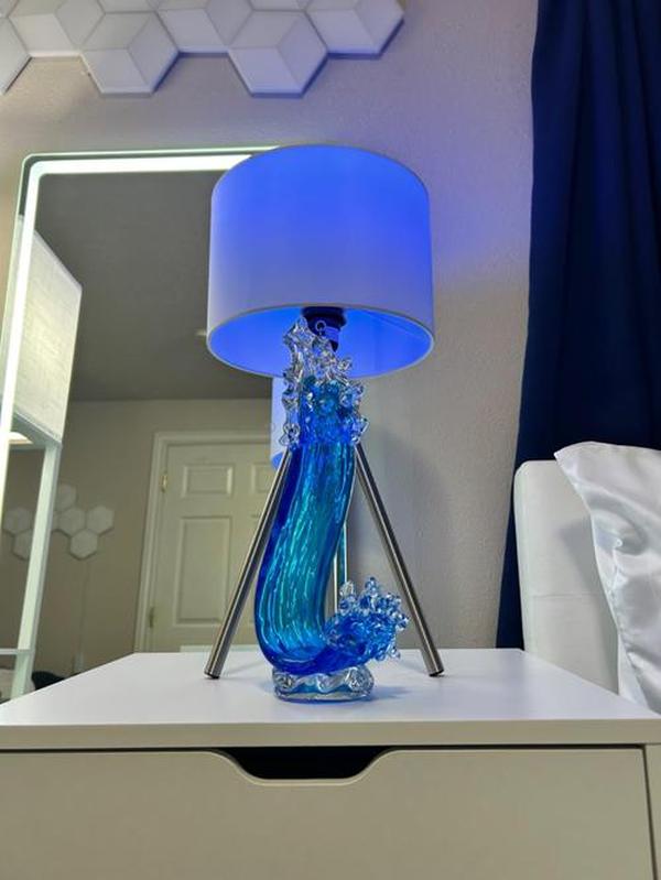 Blue Glass Beach House Decor, Hand Blown Glass Ocean Wave Decor, Tall Blue Glass Sculpture Home Decor photo review