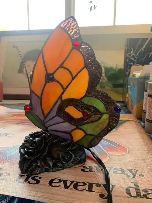 Butterfly Table Lamp - Stained Glass Hotel Decor Night Light photo review