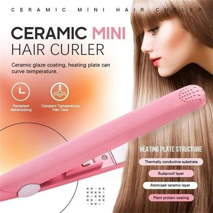 Ceramic Mini Hair Curler & Straightener 2-in-1, Quick Hair Styling Fast Heating Straightener