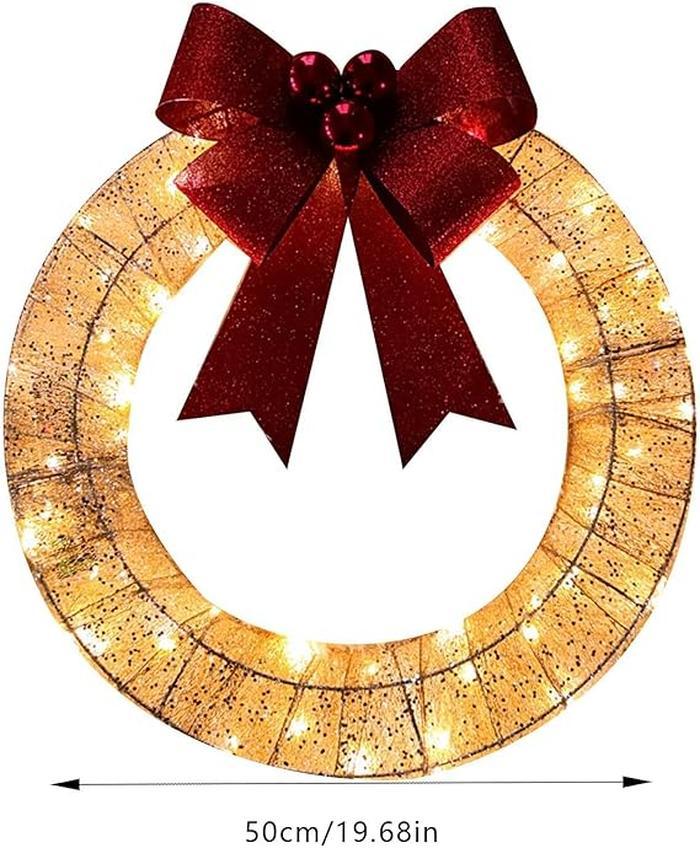 Christmas Decorations Lighted, Christmas Wreath LED Warm Light, Hanging Glowing Wreath for Front Door Wall