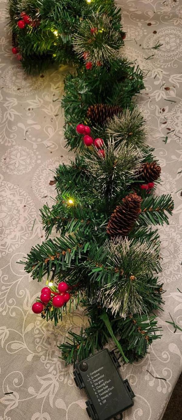 Christmas Garland Decoration with Warm LED Lights, Pre-Lit Lighted Christmas Garland Decorated with Pine Cones photo review