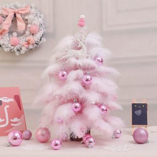 Christmas Ornament Desktop Small Tree Christmas Tree Pink Feather Decoration Tree