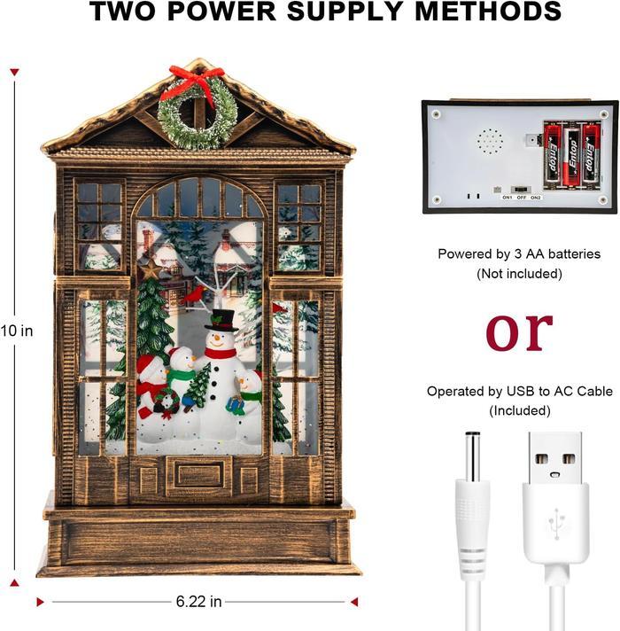 Christmas Snow Globe Swirling Glittering Snowman Choir Manger Scene, USB Lined/Battery Operated Lighted Water Lantern, Christmas Music Box