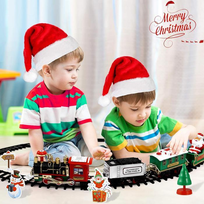 Christmas Train Sets for Under The Tree, Christmas Railway Train Set with Railway Track, Lights and Sounds Electric Train Set