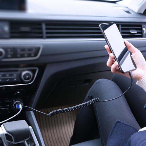 Coiled Lightning Car Charger - Keep Your Devices Charged on the Go