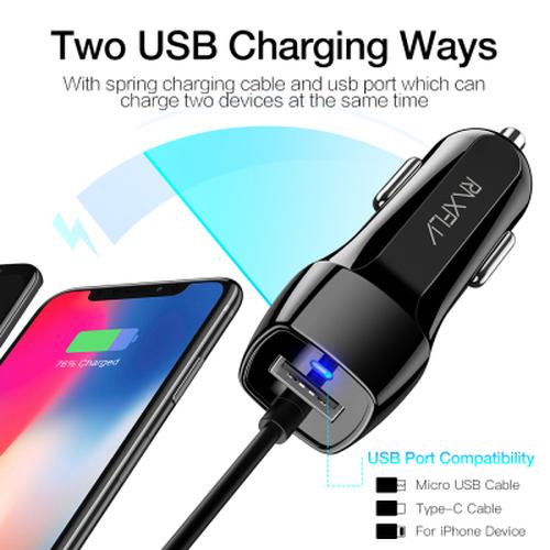 Coiled Lightning Car Charger - Keep Your Devices Charged on the Go