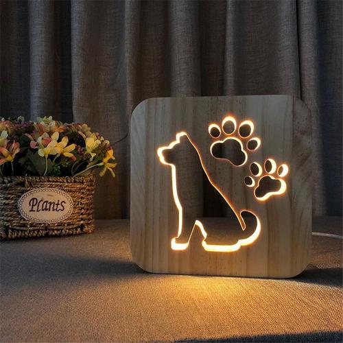 Creative Wooden Table Lamp Dog Paw Bedroom Decoration Night Light