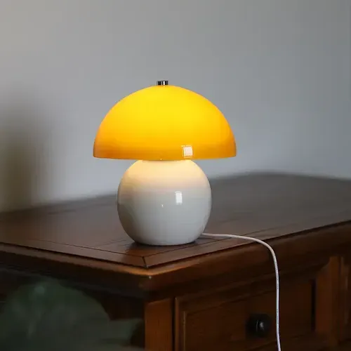 Cute Cream Ceramic Mushroom Table Lamp with Eye Protection for Bedroom, Living Room, Bedside, Desk, Home Decor