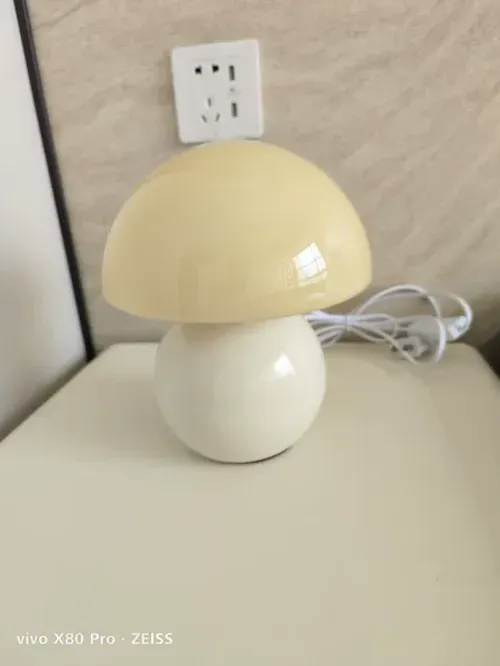 Cute Cream Ceramic Mushroom Table Lamp with Eye Protection for Bedroom, Living Room, Bedside, Desk, Home Decor photo review