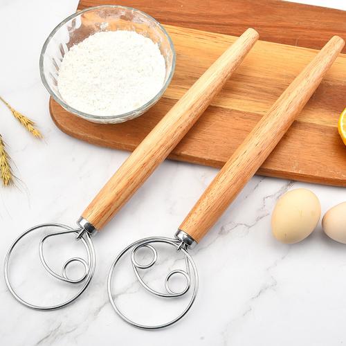 Danish Dough Whisk with Wooden Handle - Ideal for Bread, Cakes, and Pastries