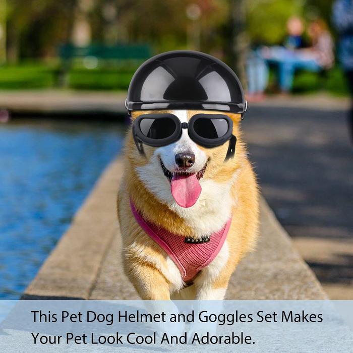 Dog Motorcycle Helmet And Goggles Set