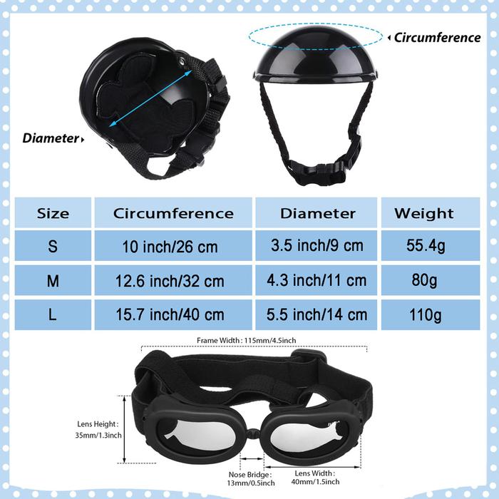 Dog Motorcycle Helmet And Goggles Set