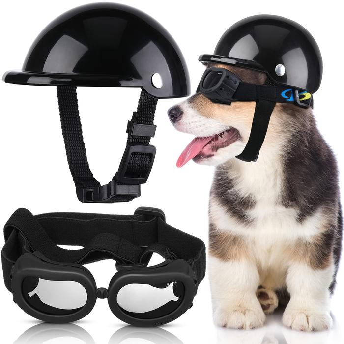 Dog Motorcycle Helmet And Goggles Set