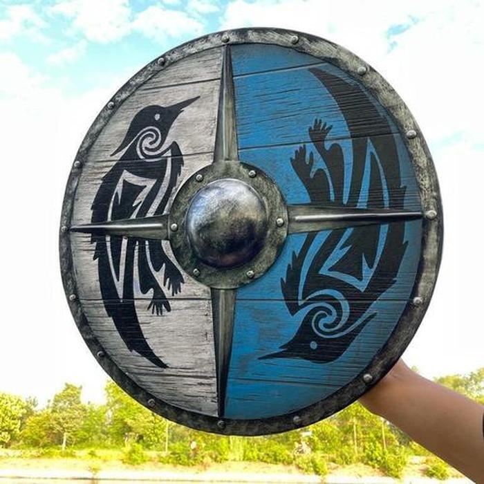 Double Ravens Personalized Battleworn Viking Shield