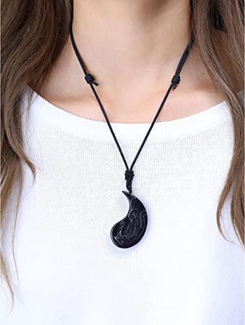 Dragon And Phoenix Yin Yang Obsidian Necklace