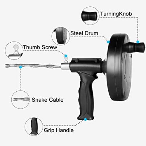 Drain Auger for Bathroom, Kitchen &amp; Toilet - Plumbing Snake Cleaner