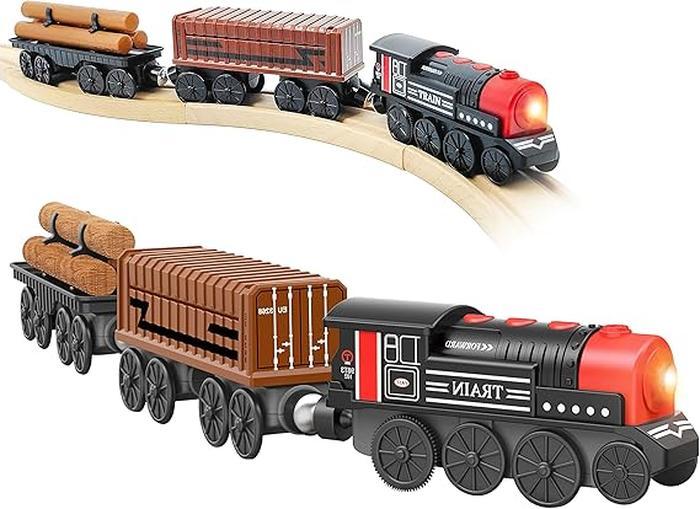 Electric Train Toy for Wooden Track, 3Pcs Train Toy Set, Battery Powered Train Compatible