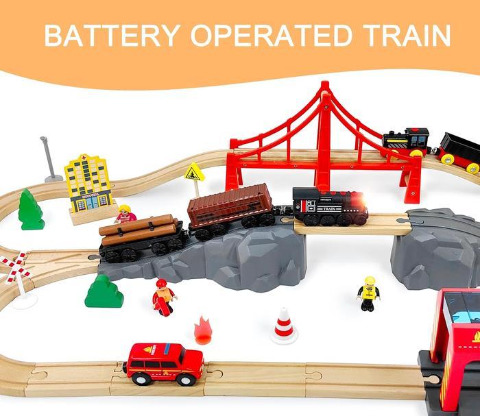 Electric Train Toy for Wooden Track, 3Pcs Train Toy Set, Battery Powered Train Compatible