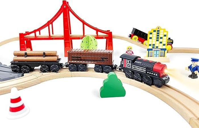 Electric Train Toy for Wooden Track, 3Pcs Train Toy Set, Battery Powered Train Compatible