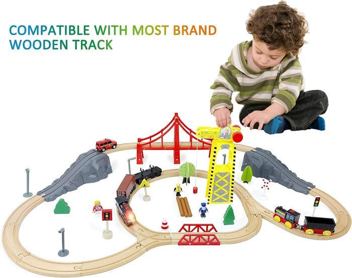 Electric Train Toy for Wooden Track, 3Pcs Train Toy Set, Battery Powered Train Compatible