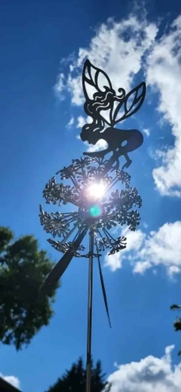 Fairy Steel Garden Sculptures, Flower Fairy Dancing with Dandelion Garden Art Sculpture Stainless Steel Statue photo review