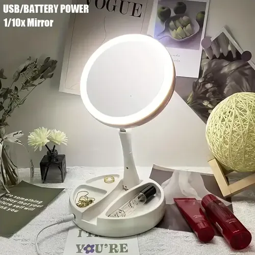 Foldable Makeup Mirror with 10x Magnification