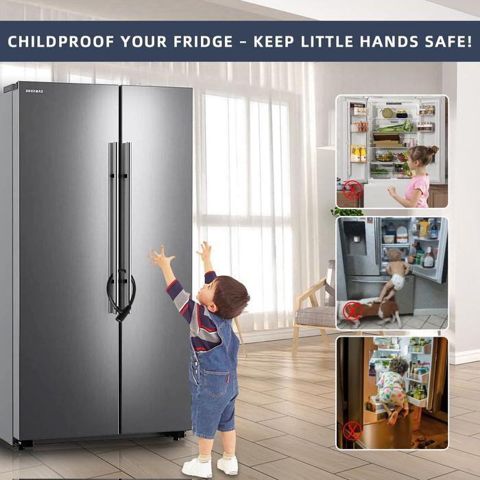 Fridge Refrigerator Cabinet Door Lock Latch, Baby Child Kids Safety Cable Locks, Child-proof refrigerator Lock with Keys