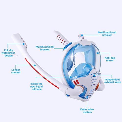 Full Face Snorkel Mask Best Scuba Mask, Double Tube Silicone Full Dry Diving Headgear