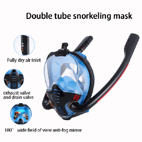 Full Face Snorkel Mask Best Scuba Mask, Double Tube Silicone Full Dry Diving Headgear