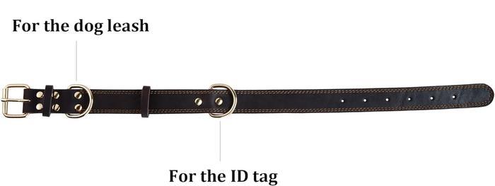 Genuine Leather Dog Collar, Heavy Duty Dog Collar, Wide Dog Collar, Dog Collar with Rustproof Double D-Ring