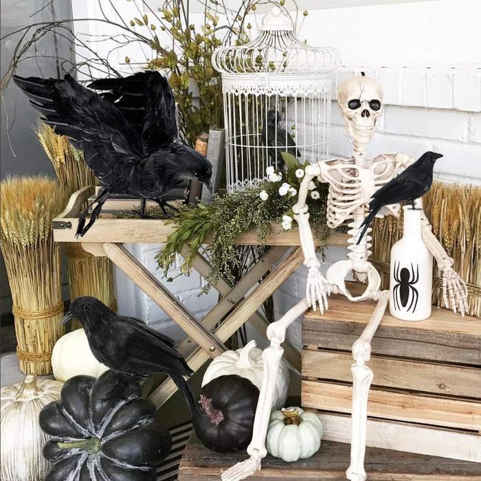 Halloween Black Crows, Realistic Feathered Crow Ravens Prop for Indoor Outdoor Halloween Party Decoration