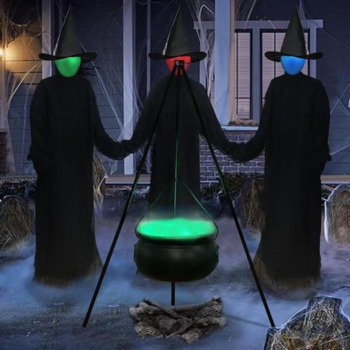 Halloween Witches Cauldron On Tripod - Large Witches Cauldron With Lights Mesh - Halloween Decorations Outdoor